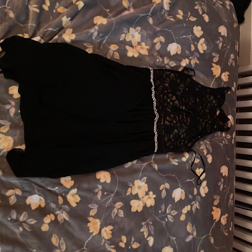 Black formal dress high low skirt with rhinestone accent size 11